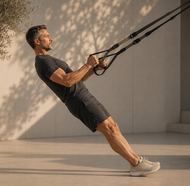 Homme effectuant un tirage TRX illustrant le pattern pull lors d'une séance RPL+