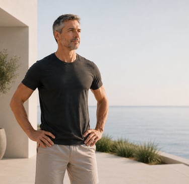 Homme 40+ avec une posture renforcée par les exercices de gainage
