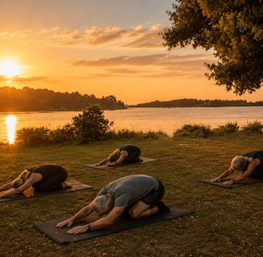 Séance bien-être RPL+ face au Golfe du Morbihan au coucher du soleil