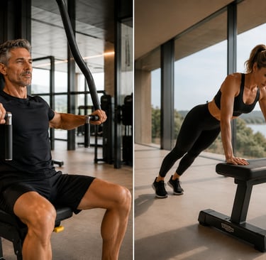 Une bonne alternative au poids du corps à la Chest Press : les pompes inclinées à l'aide d'un banc pour cibler les pectoraux.