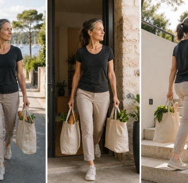 Femme 40+ portant sacs avec aisance grâce à l'entraînement Farmer Carry