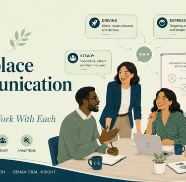 Infographic illustrating the 4 workplace communication styles: Driving, Expressive, Steady, and Analytical with diverse