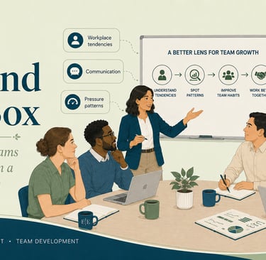 Illustrated workplace workshop showing team development through better communication and behavioral insight.