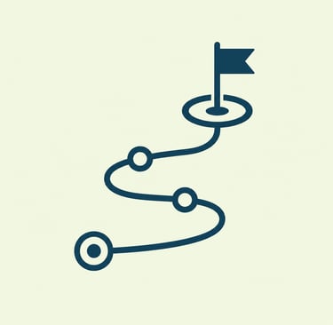 A minimalist roadmap icon showing a curved path with milestones leading to a destination flag.