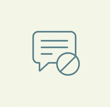 Minimalist blue line icon of a speech bubble with a prohibited sign indicating disabled comments.