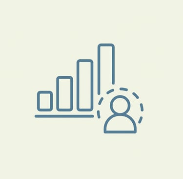 Icon illustrating user growth and engagement, with a bar graph showing increasing metrics alongside a user profile