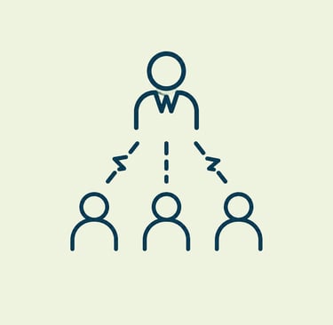 Minimalist organizational chart icon representing leadership and team management structure.