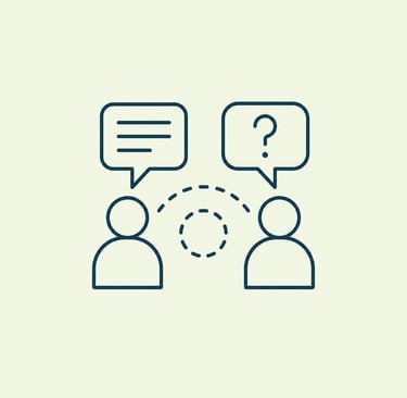 Line icon of two people in a conversation with speech bubbles representing communication and customer support.