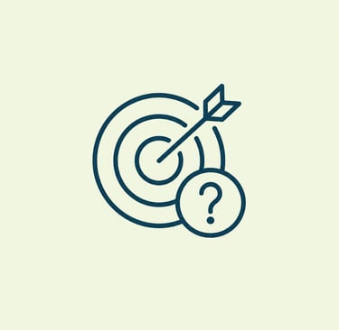 Minimalist line icon of a bullseye target with an arrow and a question mark symbol.