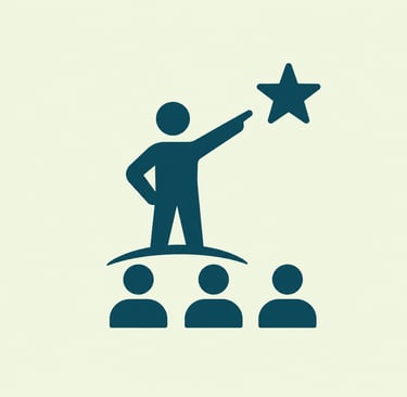 Business leadership icon showing a person pointing toward a star to inspire a team.