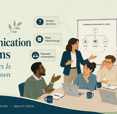 An infographic illustrating team communication problems and signs of a breakdown during a business meeting.