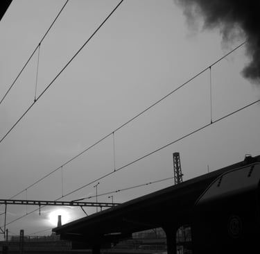 Dampf aus einer Lok, SW Foto Zeitzug