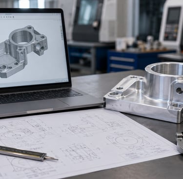Engineering drawings and CNC machined parts prepared for RFQ review