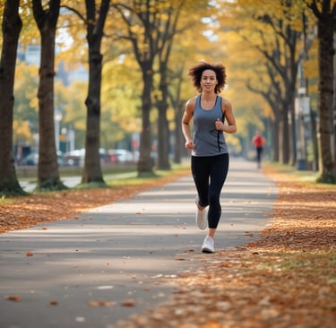 a woman running on a path in a park