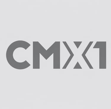 CMX1 logo in gray typography featuring a stylized letter X on a light background.