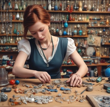 Joyera artesana creando joyas a mano