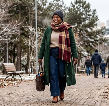 mulher com roupas de outono inverno moda plus size