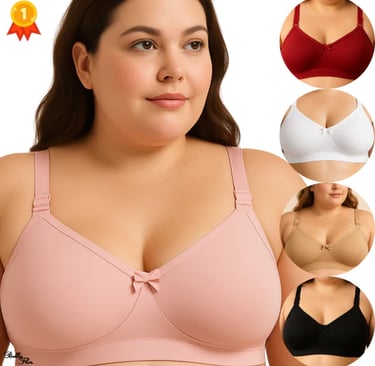 Kit com 4 sutiãs plus size de alta sustentação com alças largas e tecido duplo, ideal para conforto 
