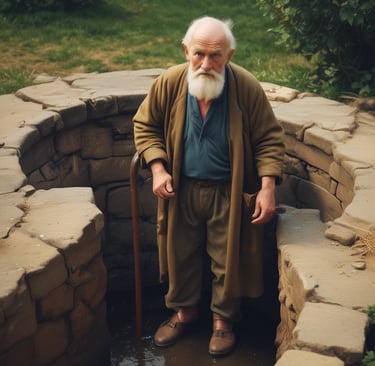 A wide shot showing all seven grandmas laughing together, the colorful sign held proudly in front of them.