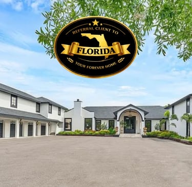 a large house with a black and white sign that says florida