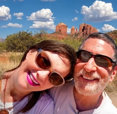 Victoria & Jerry capture a selfie with Sedona's famed Cathedral Rock in the distance