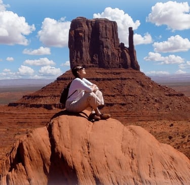 Climbing a boulder overlooking West Mitten, East Mitten and Merrick Butte, I lingered to appreciate the view and vibe