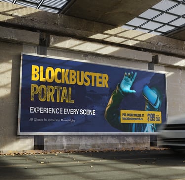 Billboard mockup featuring a blue-tinted man wearing AR glasses.