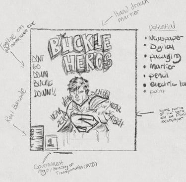 Sketch of concept for buckle hero poster