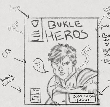 Sketch of concept for buckle hero poster