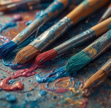 paint brushes on a painting pallete