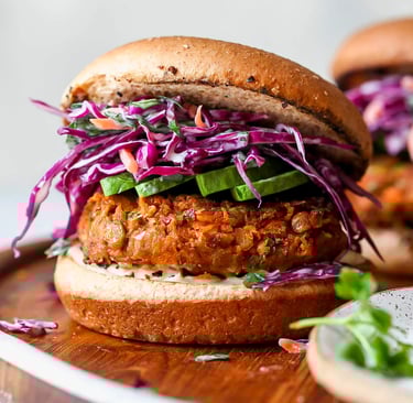 Burger 100%Végétal (Lentilles & Avoine) burger protéiné plat vegen plat végétarien recette rapide e