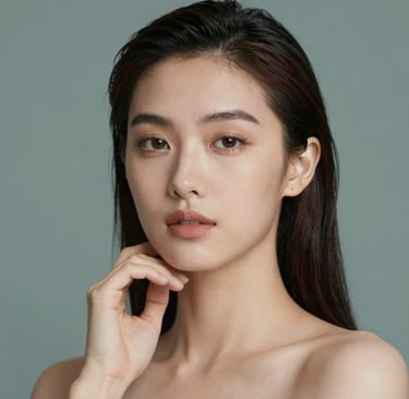 A close-up, high-fashion portrait of a diverse, talented young actress. Professional studio lighting with soft artistic shadows, elegant pose, reflecting the agency's high-end representation. Background uses subtle #1A5E63 tones.