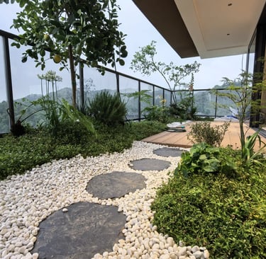 Cozy balcony with warm ambient lighting and natural wooden textures, inspired by warm European outdoor living