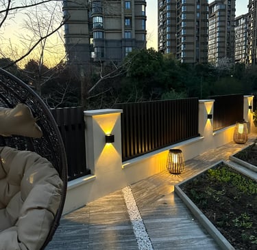 Comfortable garden retreat with outdoor seating, natural greenery, ambient lighting and cozy outdoor lifestyle inspiration.