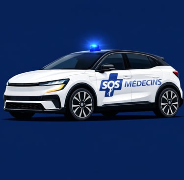 voiture SOS Médecins avec girophare bleu clignotant