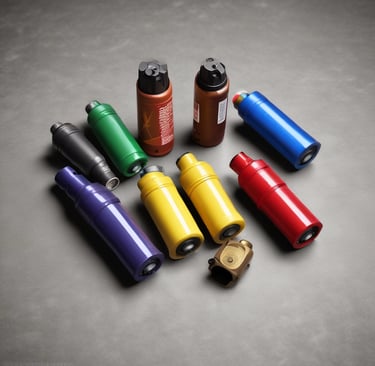 A neatly arranged women's safety kit including pepper spray, whistle, and first aid items on a soft pink background.