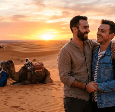 um casal LGBTQ no deserto em marrocos