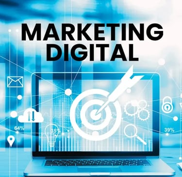 Ilustración de un computador con un tablero de objetivos y métricas conectadas, representando una es