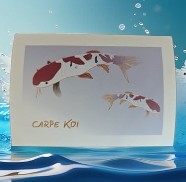 Carte postale de 2 carpes Koï style estampe avec dorure