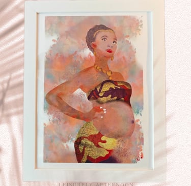 Affiche encadrée aquarelle d'une femme enceinte aux couleurs colorées