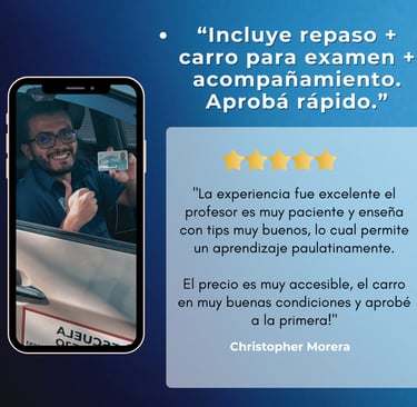 Alumno aprobando prueba de manejo en vehículo