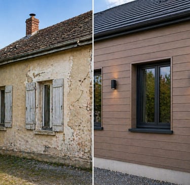 Renovation facade maison avant apres bardage.