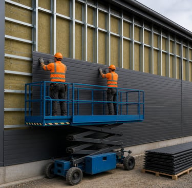 Pose de bardage industriel avec nacelle ciseaux