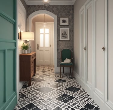 A stylish wet room with glass partitions and elegant tile work creating a spa-like feel.