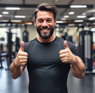 Smiling man showing progress after personal training