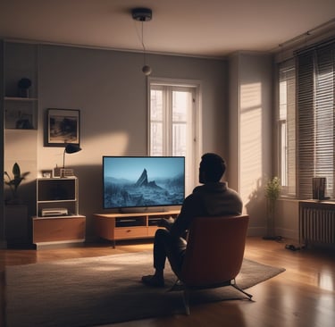 A happy customer sitting comfortably on a stylish sofa in a cozy living room.