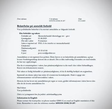 Zainab Abdulkarim Ali, Police document in Norway