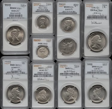 A historic gold coin with detailed engravings placed atop a black leather-bound book.