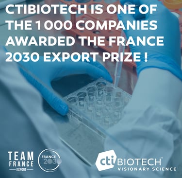 CTIBIOTECH scientist in blue gloves working in a lab for the France 2030 Export Prize.