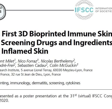 Scientific paper title page for the world's first 3D bioprinted immune skin model for drug screening.